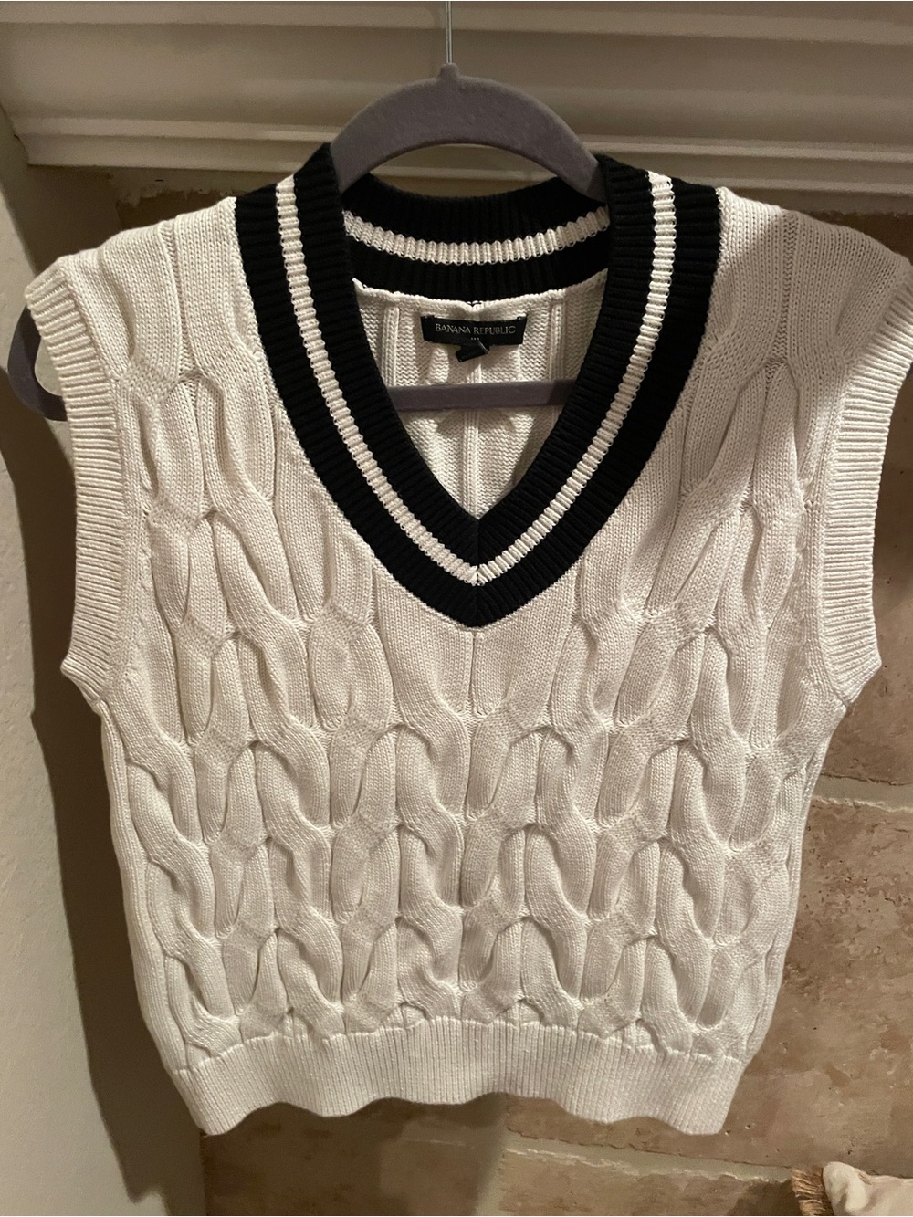 Banana Republic cotton cableknit vest preppy cricket academia old money XST - Picture 1 of 7